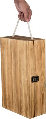 Caixas-presente de vinho de garrafa dupla de madeira acesa rustica com tampa personalizável