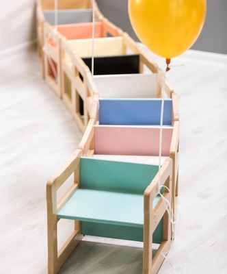 Logotipo personalizado Função de poupança de espaço 202406 Montessori Cadeira de madeira multifuncional