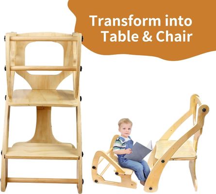 Impressão de tela de seda Impressão de tela de seda/Barnado de madeira bebê de altura ajustável banquinho de cozinha de degrau com trilhos de segurança