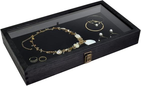 Tamanho personalizado Logotipo de cores de joias de madeira Caixa de armazenamento com tampa feita de madeira maciça