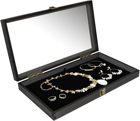 Tamanho personalizado Logotipo de cores de joias de madeira Caixa de armazenamento com tampa feita de madeira maciça