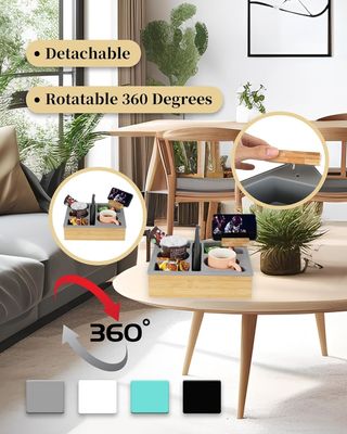 Porta-telefone giratório de madeira de silicone de bambu Sofá Porta-Copa bandeja organizador para snacks cama logotipo personalizado aceitável