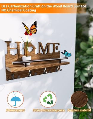 Porta-chaves e porta-correios de madeira de dupla camada para organizador de entrada decorativo de parede