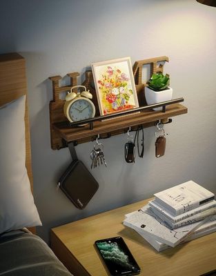 Porta-chaves e porta-correios de madeira de dupla camada para organizador de entrada decorativo de parede