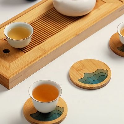 10Cm Live Edge Bambu Quadrado Resina Madeira Epoxi Madeira Coaster Resina Rio Azul Esmeralda