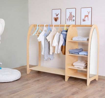 Casa Móveis Montessori Crianças Prateleira de roupas Guarda-roupa com espelho e grande quantidade