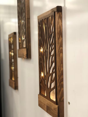 Decoração de parede LED de madeira feita à mão para quarto quadrado sobre a cama tema amor