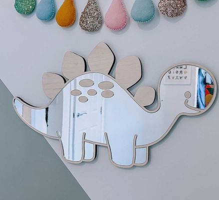 Logotipo personalizado Espelho em forma de quadro de dinossauro de madeira com quadro de madeira e madeira