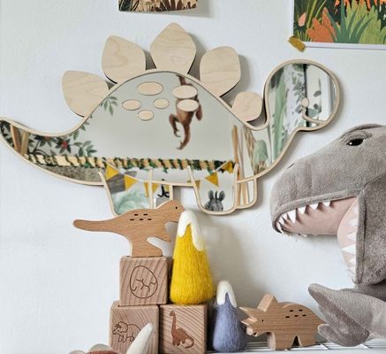 Logotipo personalizado Espelho em forma de quadro de dinossauro de madeira com quadro de madeira e madeira