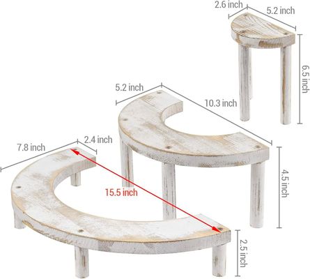 Conjunto de 3 peças em madeira em relevo, branqueada, para suporte de cupcake semicírculo e elevador de exibição