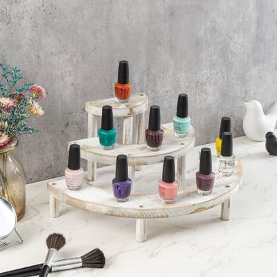 Conjunto de 3 peças em madeira em relevo, branqueada, para suporte de cupcake semicírculo e elevador de exibição