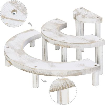 Conjunto de 3 peças em madeira em relevo, branqueada, para suporte de cupcake semicírculo e elevador de exibição