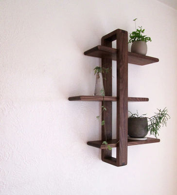 Decoração de parede de madeira maciça feita à mão em três camadas de meados do século moderno para plantas penduradas Livros de arte Fotos