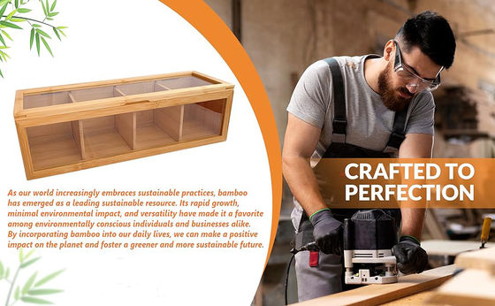 Organizador de sacos de chá de madeira com impressão gravada a laser e janela de vidro acrílico transparente