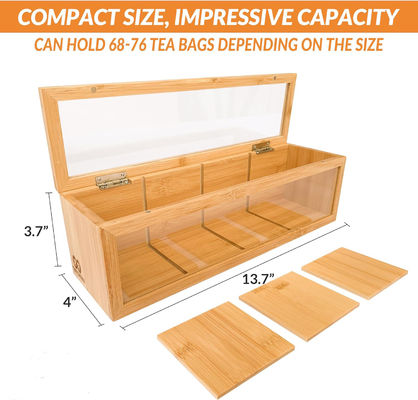 Organizador de sacos de chá de madeira com impressão gravada a laser e janela de vidro acrílico transparente