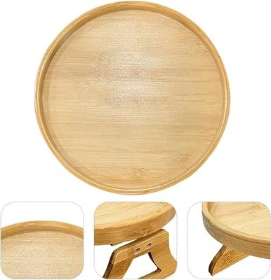 Sofá de bambu natural personalizado Mesa lateral dobrável apoio de braço Clip-On bandeja de sofá para OEM ODM