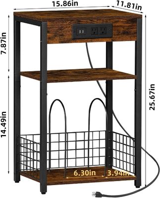 Container de armazenamento Design estilo Brown mesa de noite com portas USB e estação de carga