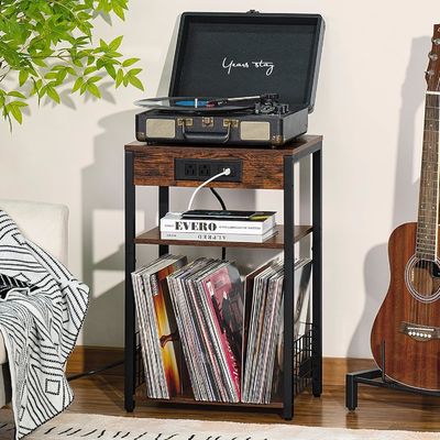 Container de armazenamento Design estilo Brown mesa de noite com portas USB e estação de carga