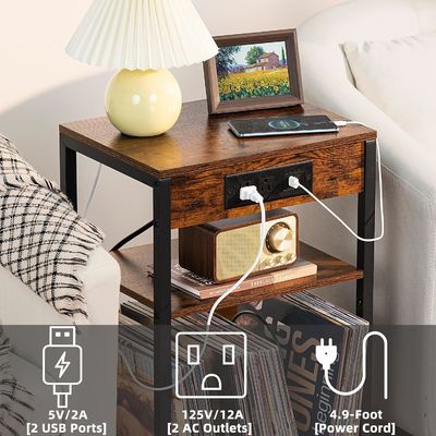 Container de armazenamento Design estilo Brown mesa de noite com portas USB e estação de carga