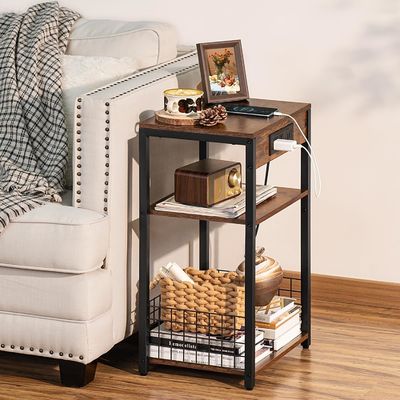 Container de armazenamento Design estilo Brown mesa de noite com portas USB e estação de carga