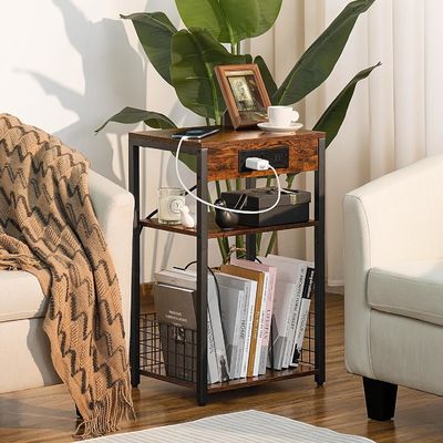 Container de armazenamento Design estilo Brown mesa de noite com portas USB e estação de carga