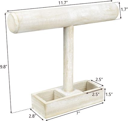 Sala de estar Custom Madeira T-Bar Jewelry display Stand com 2 compartimentos de armazenamento bandeja