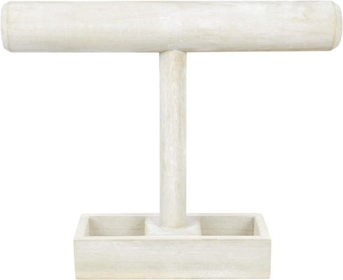 Sala de estar Custom Madeira T-Bar Jewelry display Stand com 2 compartimentos de armazenamento bandeja