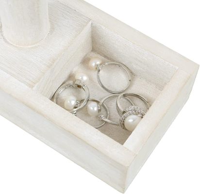 Sala de estar Custom Madeira T-Bar Jewelry display Stand com 2 compartimentos de armazenamento bandeja