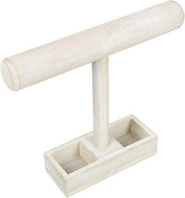 Sala de estar Custom Madeira T-Bar Jewelry display Stand com 2 compartimentos de armazenamento bandeja
