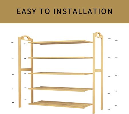 Cadeira de sapatos de bambu natural de madeira de 5 camadas Estante de armazenamento empilhável para multifunção OEM