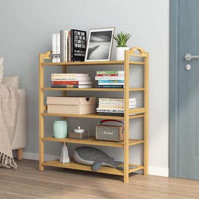 Cadeira de sapatos de bambu natural de madeira de 5 camadas Estante de armazenamento empilhável para multifunção OEM