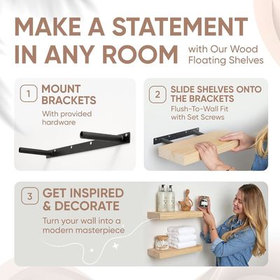 Conjunto de 2 Prateleiras Flutuantes de Madeira Rustica da Fazenda 16 x 6,5 x 1,75 polegadas Design Moderno