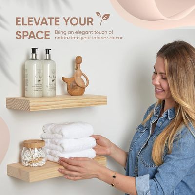 Conjunto de 2 Prateleiras Flutuantes de Madeira Rustica da Fazenda 16 x 6,5 x 1,75 polegadas Design Moderno