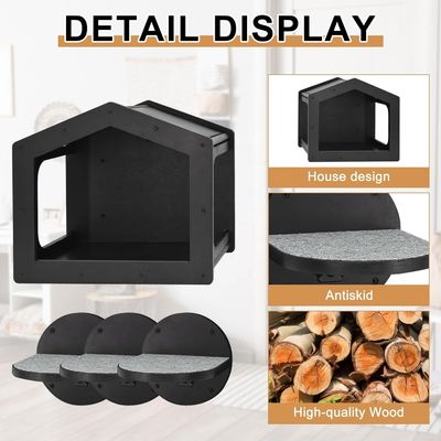 Alta quantidade de degraus de gato montados na parede Prateleira de escalada com 3 degraus grandes e pads de arranhão