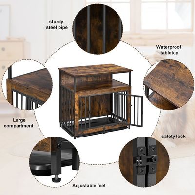 Caixa de cães de madeira para interiores 202406 Portas duplas Caixa grande para cães com bandeja antiderrapante