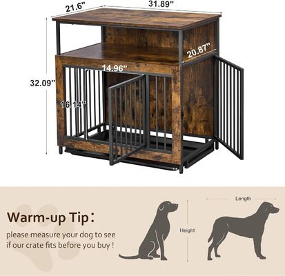 Caixa de cães de madeira para interiores 202406 Portas duplas Caixa grande para cães com bandeja antiderrapante
