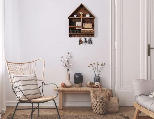 Fácil Instalação Decorativa Chave de Madeira Hanging Rack com 5 ganchos duplos Logotipo personalizado