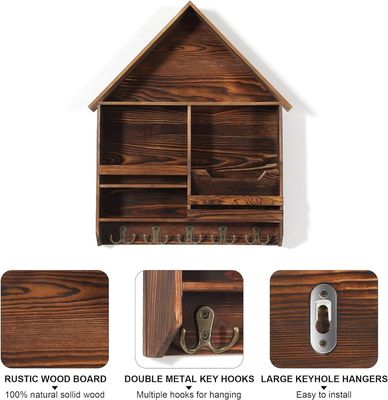 Fácil Instalação Decorativa Chave de Madeira Hanging Rack com 5 ganchos duplos Logotipo personalizado