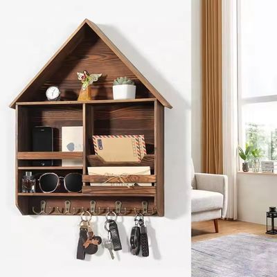 Fácil Instalação Decorativa Chave de Madeira Hanging Rack com 5 ganchos duplos Logotipo personalizado