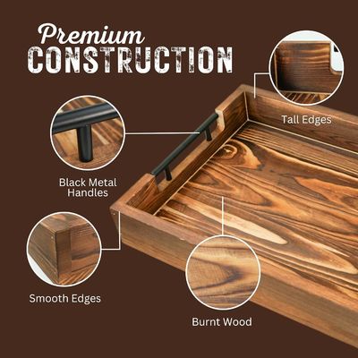 Taça de serviço de madeira com alças metálicas para sala de estar quarto entrada decoração de cozinha