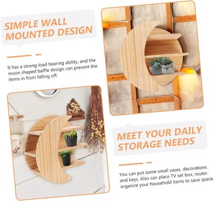 Economize espaço com montagem de parede de lua de madeira Prateleiras flutuantes Solução de armazenamento sustentável