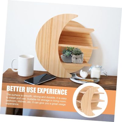 Economize espaço com montagem de parede de lua de madeira Prateleiras flutuantes Solução de armazenamento sustentável