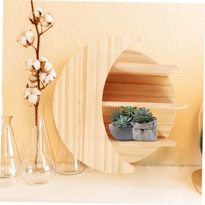 Economize espaço com montagem de parede de lua de madeira Prateleiras flutuantes Solução de armazenamento sustentável