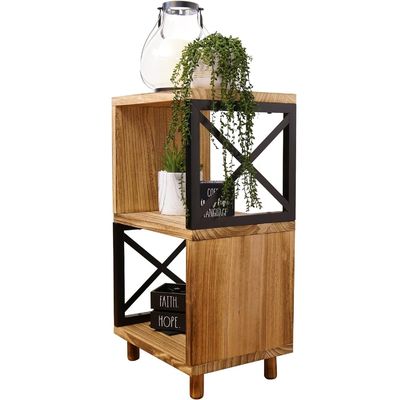 Cor de madeira natural Sala de estar Metal Modern Nightstand Mesa ao lado da cama para espaços pequenos