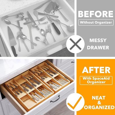 Organizador Caixa de prata com caixa de madeira simples 6 slots Bamboo porta bandeja em natural