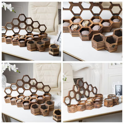 Caixa de relógio de madeira com tampa deslizante e ambiente