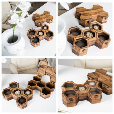 Caixa de relógio de madeira com tampa deslizante e ambiente