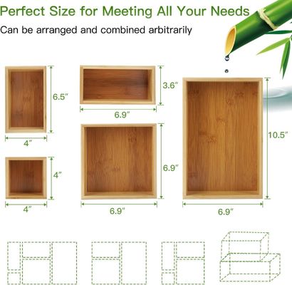 3 espessura de fio 5 peças de bambu organizador de gaveta conjunto para escritório de armazenamento de tamanhos variados