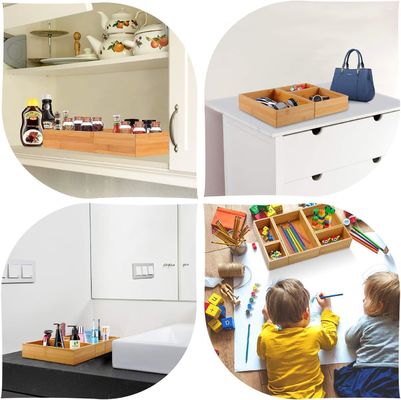 3 espessura de fio 5 peças de bambu organizador de gaveta conjunto para escritório de armazenamento de tamanhos variados