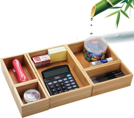 3 espessura de fio 5 peças de bambu organizador de gaveta conjunto para escritório de armazenamento de tamanhos variados